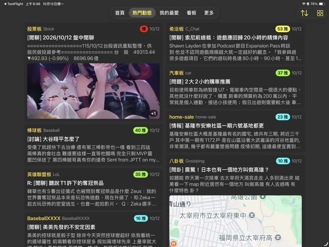 PTTopia iPad 雙欄畫面